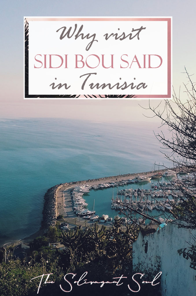 Why visit Sidi Bou Said in Tunisia. A beautiful town of blue gates and white buildings. With pink flowers and overseeing the Mediterranean, this is a beautiful small town with fantastic beaches and next to Cartague and Tunis | The Solivagant Soul Travel Blog