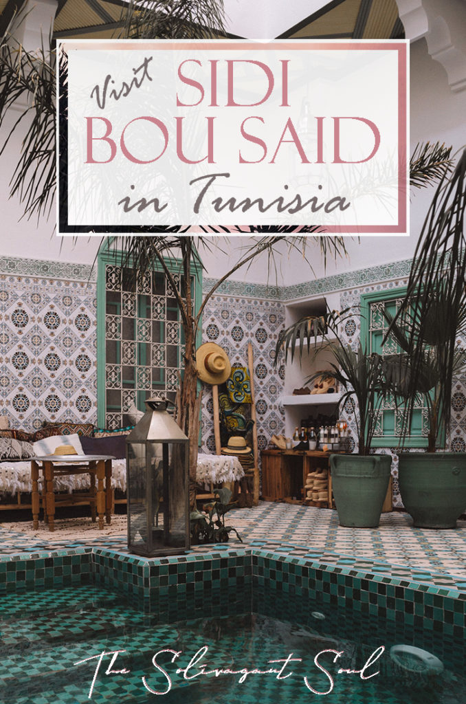 Why visit Sidi Bou Said in Tunisia. A beautiful town of blue gates and white buildings. With pink flowers and overseeing the Mediterranean, this is a beautiful small town with fantastic beaches and next to Cartague and Tunis | The Solivagant Soul Travel Blog