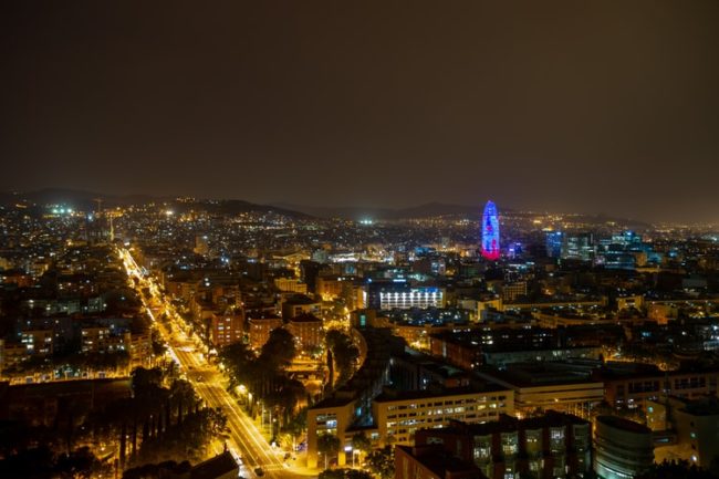 Barcelona skyline at night