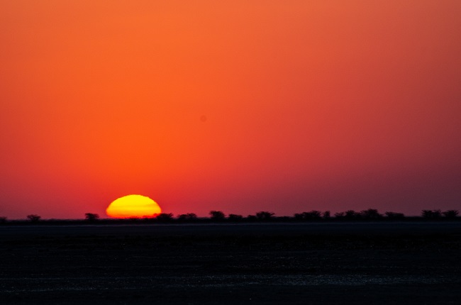 Sunset in Africa,Makgadikgadi Salt Pans in Nata, Botswana.